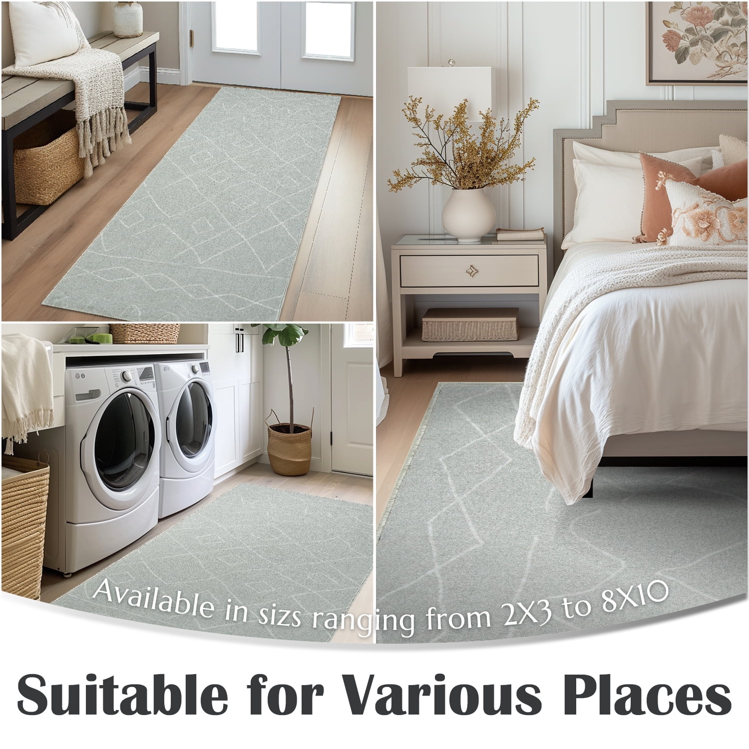 RUGKING Runner Rug 2x10 Boho Washable Rug Hallway Runner Gray Modern Indoor Non Slip Carpet for Bedroom Kitchen