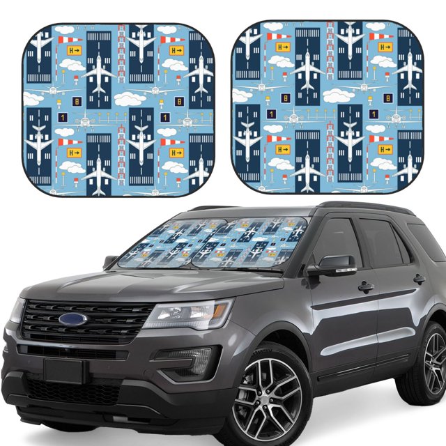Saiise Airplanes and Aviation Signs for Foldable Car Sun Shades (2-Pack) Offer Sun Protection with an Easy-fold Design for Convenient Windshield Shading-Large