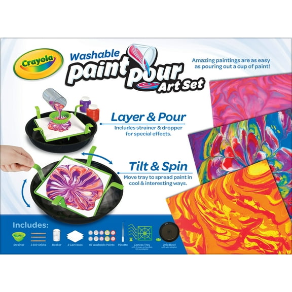 Crayola Washable Paint Pour Set, 20pc Paint Set, Art & Craft Kit, Creative Gift for Kids, 8, 9, 10, 11