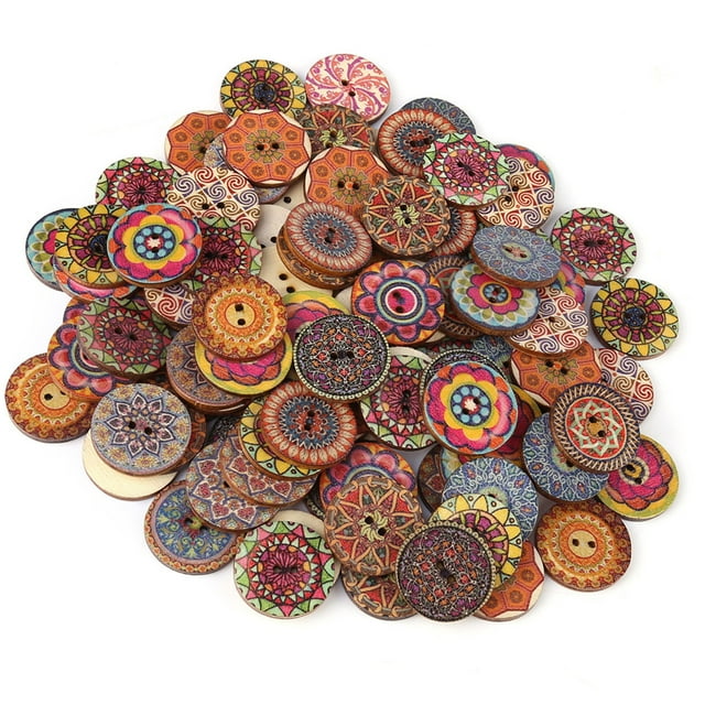 Wooden Buttons, Buttons Round Clothes Buttons Decorative Buttons For Crafts, Vintage Buttons, Buttons With 2 Holes 25mm For DIY Sewing For Craft Decorative