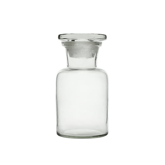 Reagent Bottle, 125ml - Wide Neck - Includes Tight Fitting Glass Stopper - Soda Glass - Eisco Labs
