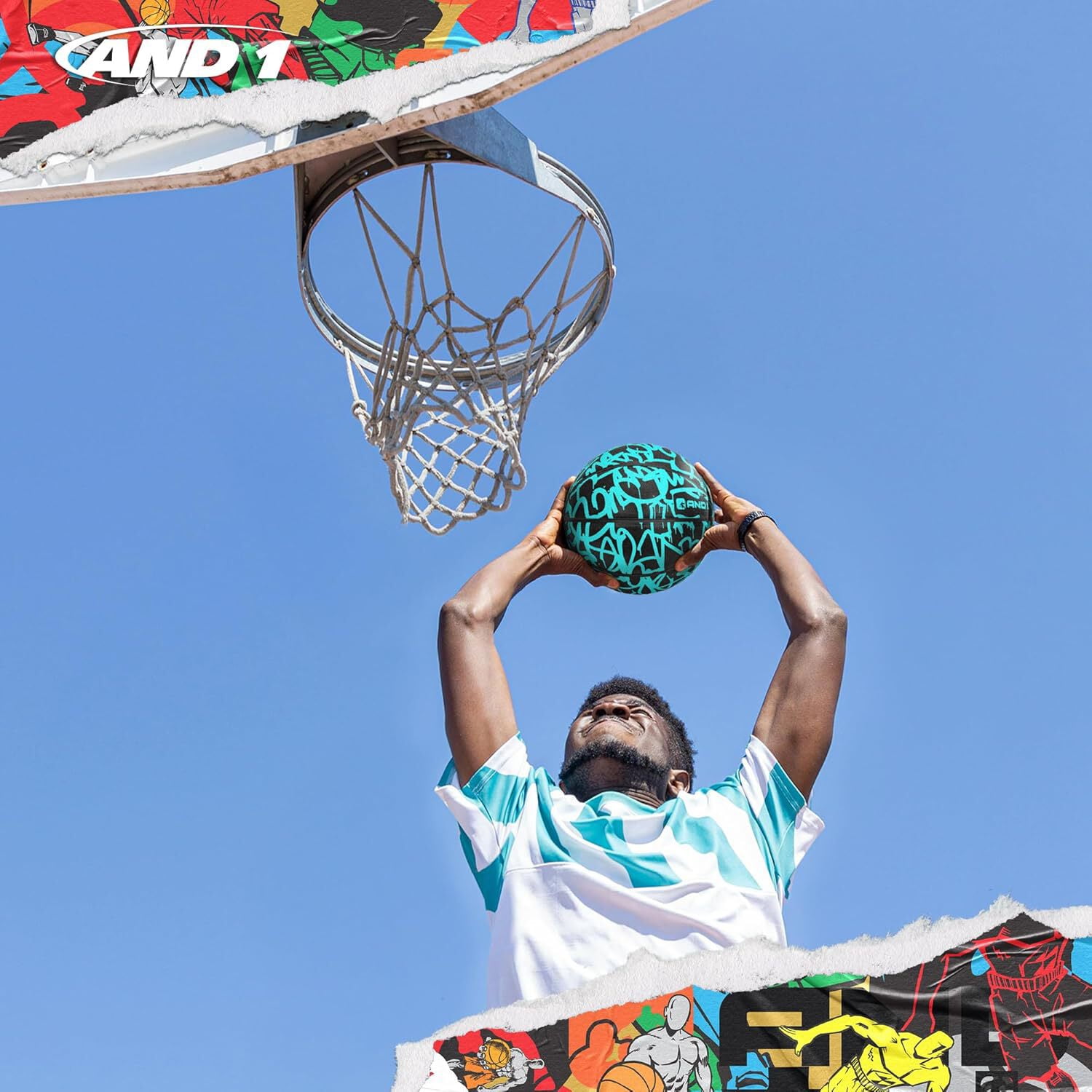 AND1 Fantom Graffiti Rubber Basketball, Size 7 (29.5"), Deep Channel Construction, Indoor/Outdoor Use