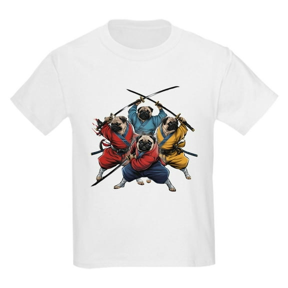 CafePress - Pugs Ninja T Shirt Kids T Shirt - Light Classic Kids Graphic, Short Sleeve T-Shirt, Sizes XS-XL