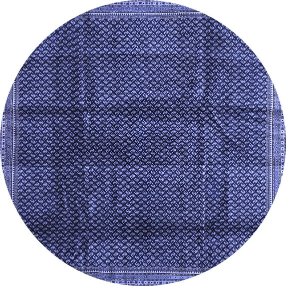 Ahgly Company Machine Washable Indoor Round Abstract Blue Contemporary Area Rugs, 7' Round