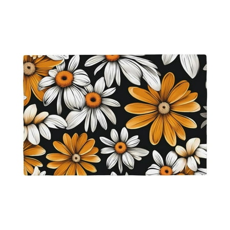 

Table Placemats Set of 6 - Yellow White Daisy Pattern 12x18 In Faux Linen Double Heat Resistant Place Mats Cloth Indoor/Outdoor Placemats Washable Table Mats for Dining Kitchen Party