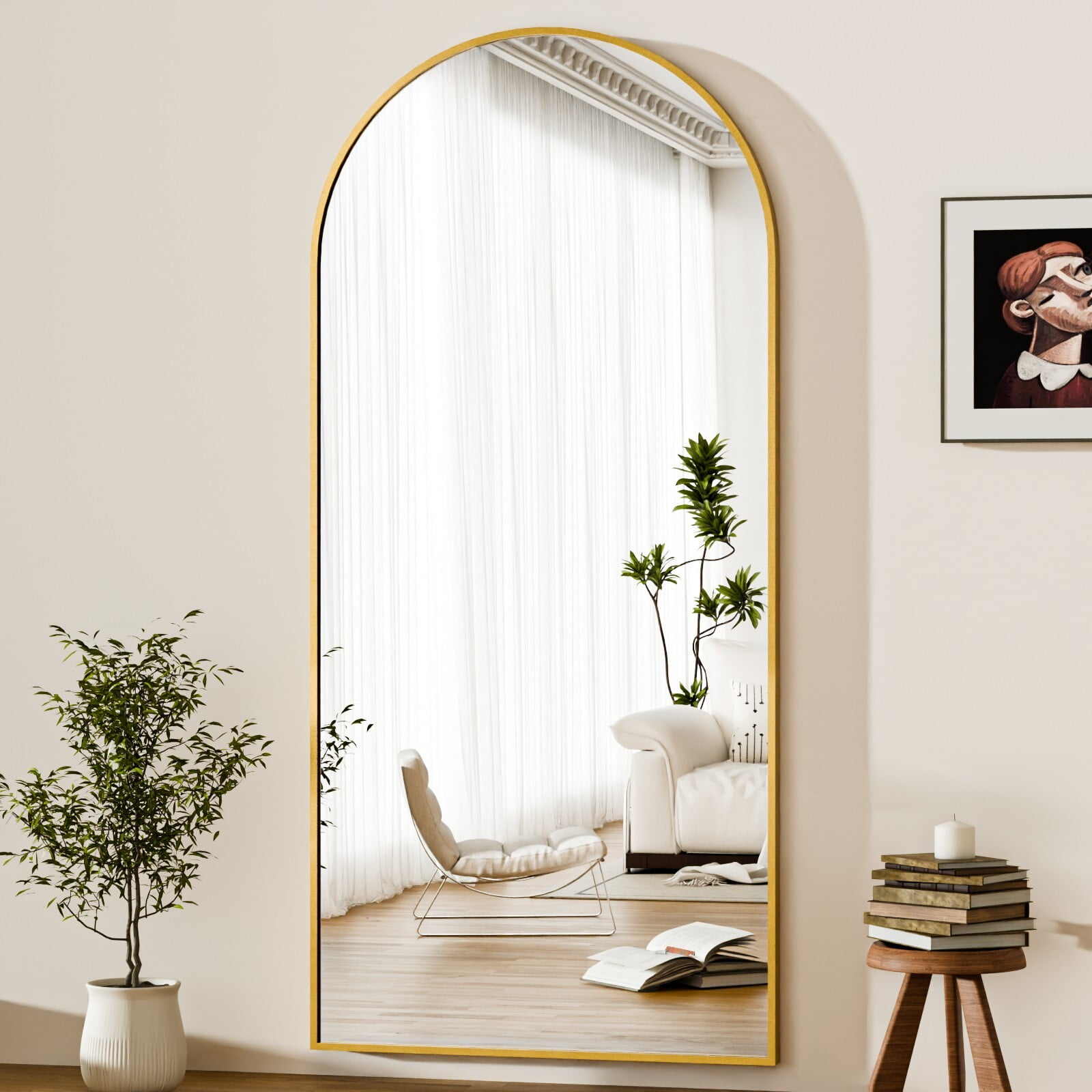 Easy4Home 76"x34" Arched Full Length Mirror Freestading Full Body Floor Mirror, Gold