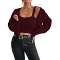 thumbnail image 2 of HAHDAXIA Ensemble de Chandail 2 Pcs pour Femme Cardigan Court à Manches Longues Ensemble de Chandail Court, 2 of 5