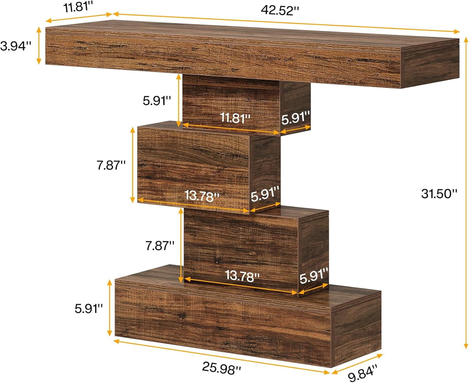 Tribesigns 42.5" Farmhouse Console Table, Wood Sofa Table for Living Room, Rustic Brown