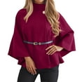 thumbnail image 2 of JIAYUE Outerwear Jacket For Women Solid Color Long Sleeve Relaxed Fit Pull-On Poncho with Belt For Fall Winter Elegant Cloak, 2 of 5