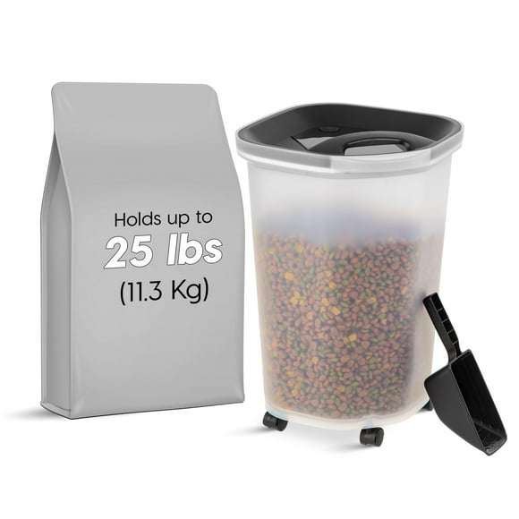 IRIS USA Premium Airtight Dog Food Storage Container, Up to 11 Kg, 60% Improved Airtightness with Seal & Air Valve, 473 ml Scoop, Removable Wheels, Fit in Small Space, BPA Free, Black