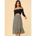 thumbnail image 4 of Unique Bargains Women's Floral Print Elastic Waist Ruffle Hem Midi Skirt, 4 of 6