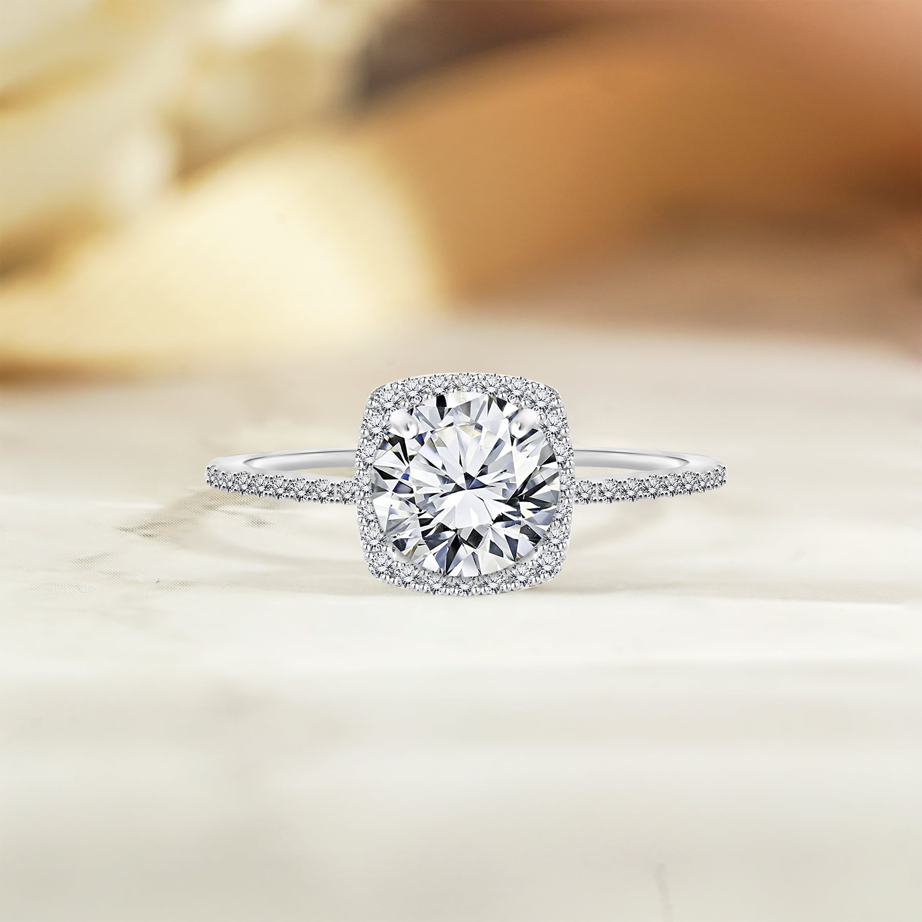 JeenMata 1 Carat Round Cut Moissanite Halo Engagement Ring in 18k White Gold Over Silver
