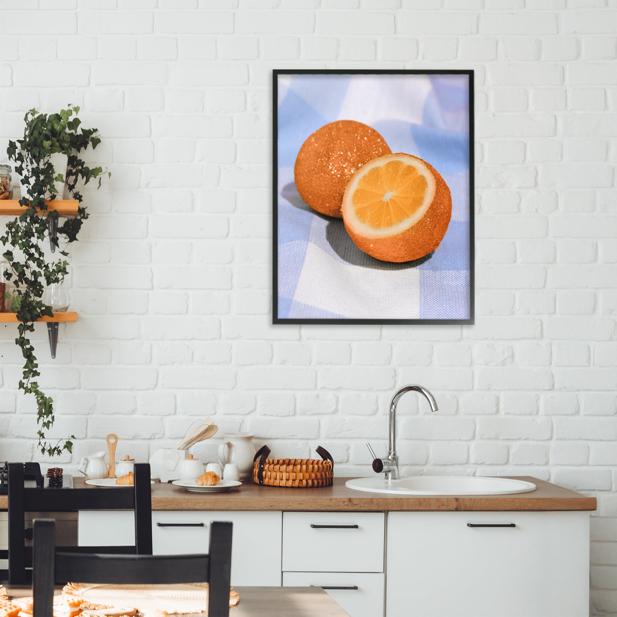 Stupell Industries Glimmer Orange on Blue Black Framed Giclee Art, design by LISH Creative