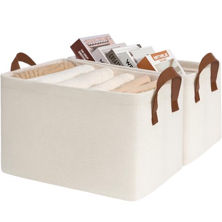CHICVITA Storage Baskets for Shelves, Closet Organizers and Storage, Modern, Beige, 2-Pack, 16 ¾" L x 11" W x 9 ¾" H C33