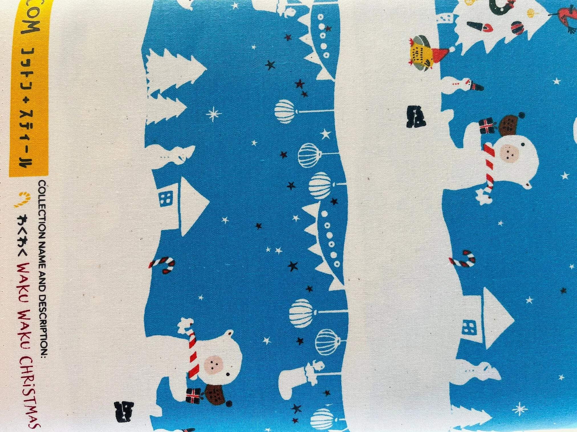 Waku Waku Christmas-Mr Polar Bear-Blue Unbleached Fabric-Naocoom-Cotton+ Steel