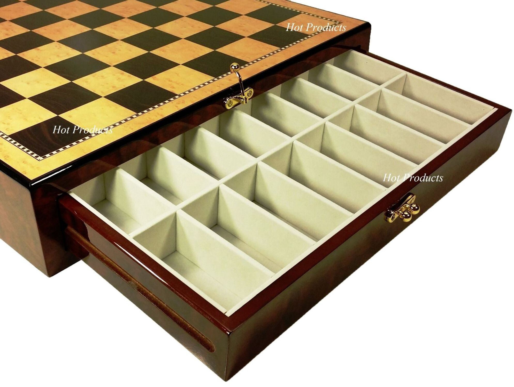 4 Q Black Natural Empire Modern Staunton Wood Chess Set 20" Gloss Storage Board