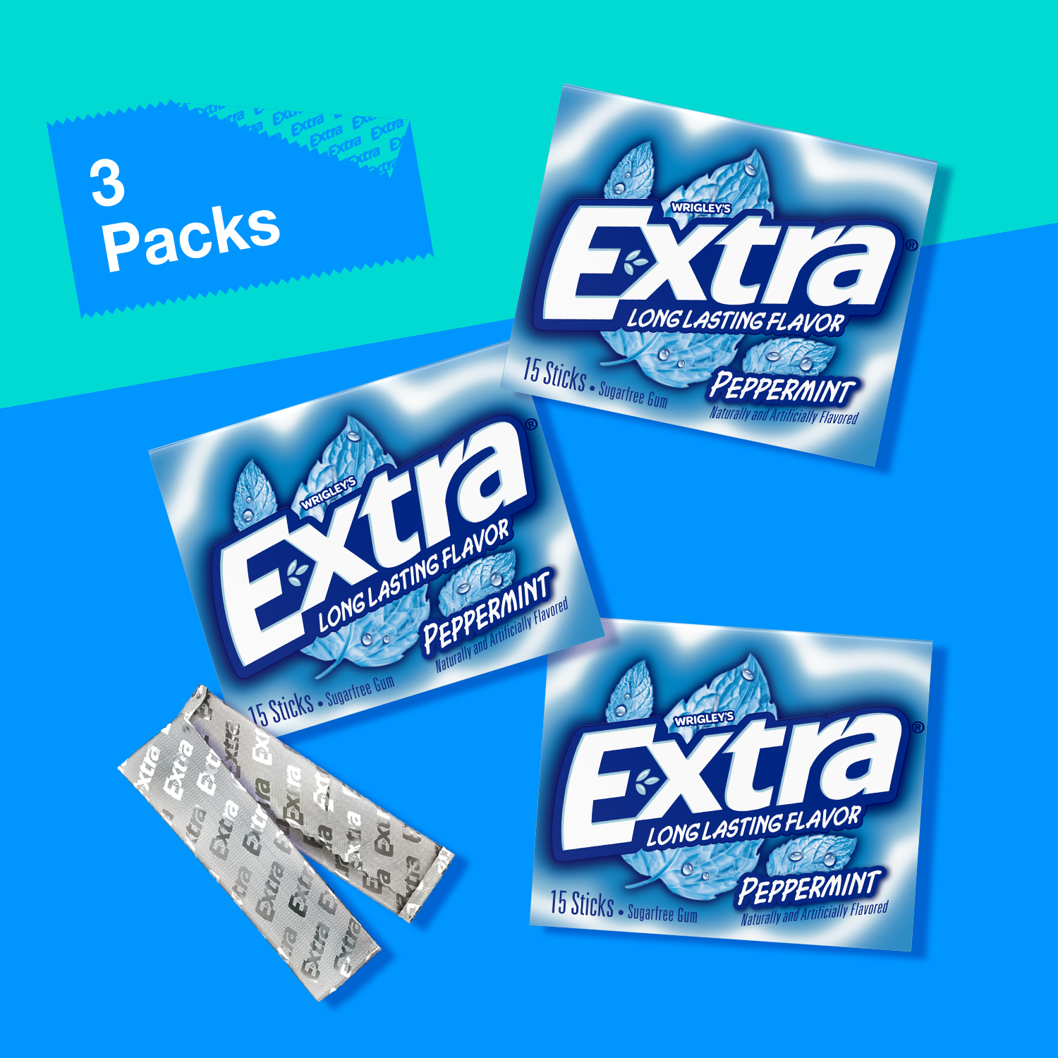 Extra Peppermint Sugar Free Gum, 3-Pack, 45 Sticks photo 3
