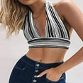 thumbnail image 3 of PENGXIANG Women Deep V Neck Stripe Halter Crop Vest Backless Cami Tank Top, 3 of 6
