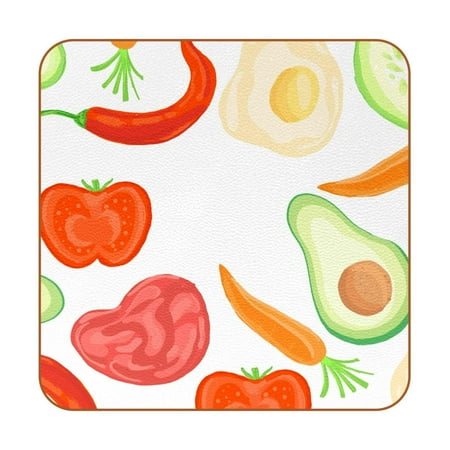 

OWNTA Food Backgroun Pattern Premium 6-Piece Square Coaster Set in Microfiber Leather - Non-Slip & Absorbent Cup Mats