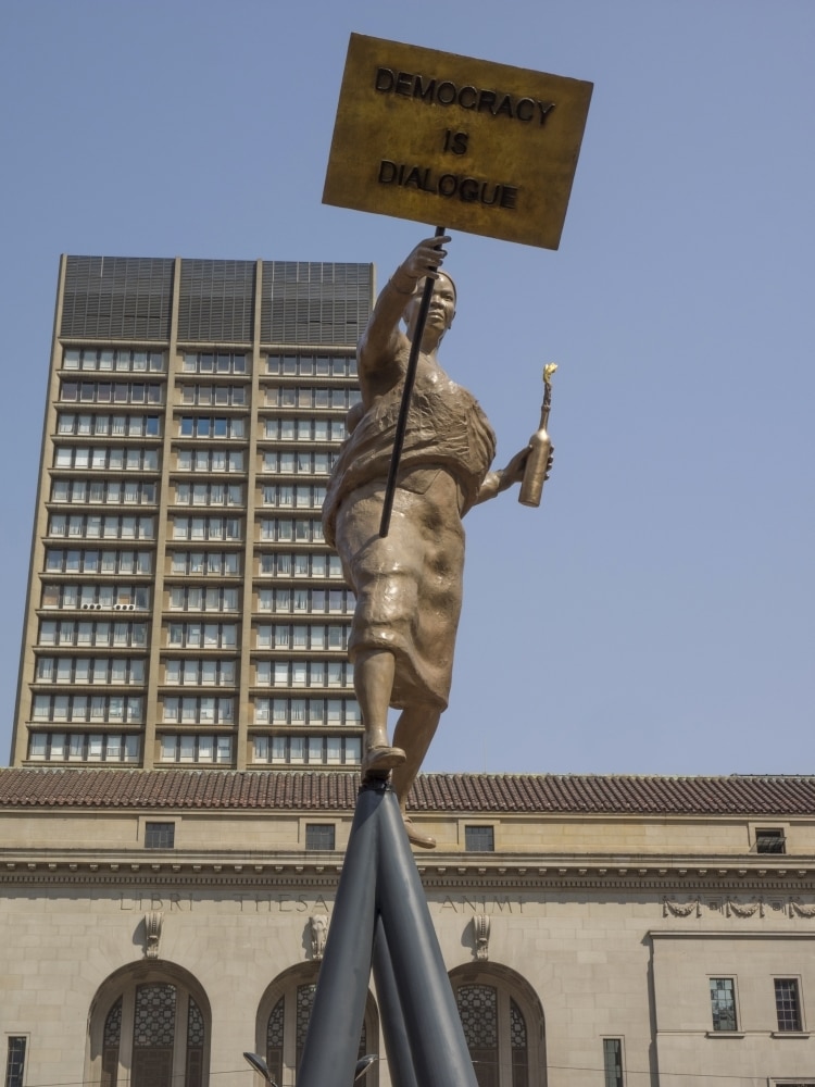 Statue in front of Johannesburg City Library, Beyers Naude Square
