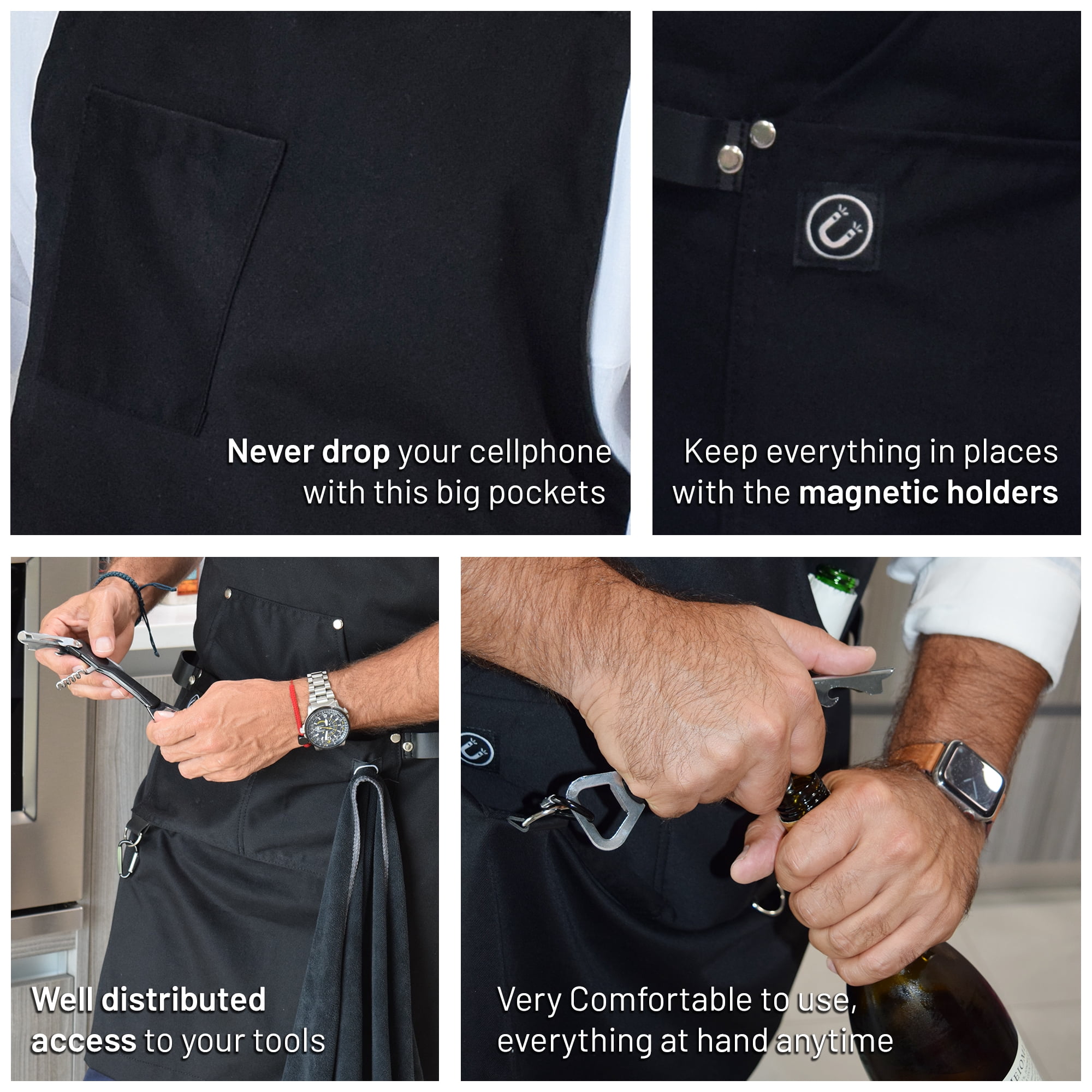 Kitchen Chef Apron for Men with Pockets | Professional Grade | Made for Cooking, Servers, Waitress , BBQ, Grill, Work, Comfortable with Cross Back Straps, Quick-Release | Aprons for Women with Pockets