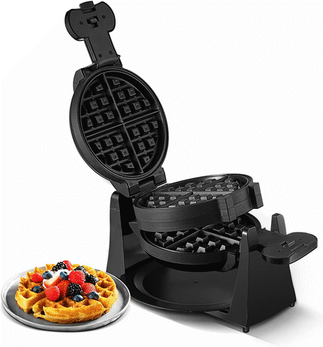Waffle machines LDFN Gaufrier électrique Rotatif à Double Face 180 ° avec Plaques De Cuisson Antiadhésives 1000W,Black 