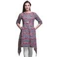 thumbnail image 1 of Bimba White Stripe & Carnation Floral Printed Tops For Women Asymmetric Kurti Summer Dress For Girls Large, 1 of 6