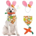 thumbnail image 2 of 4Pcs Dog Easter Costumes Rabbit Ear Headwear Cute Dog Bandana Triangle Bibs Carrot Shape Rope Cleaning Chew Toys Easter Pet Dress up, 2 of 8