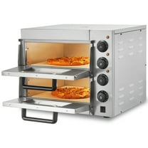 KFFKFF Dual Layer 14" Countertop Pizza Oven, Stainless Steel with Stone Base and Handle, Versatile Electric Oven for Home and Restaurant Use, Ideal for Pizza, Pretzels, and Baked Goods