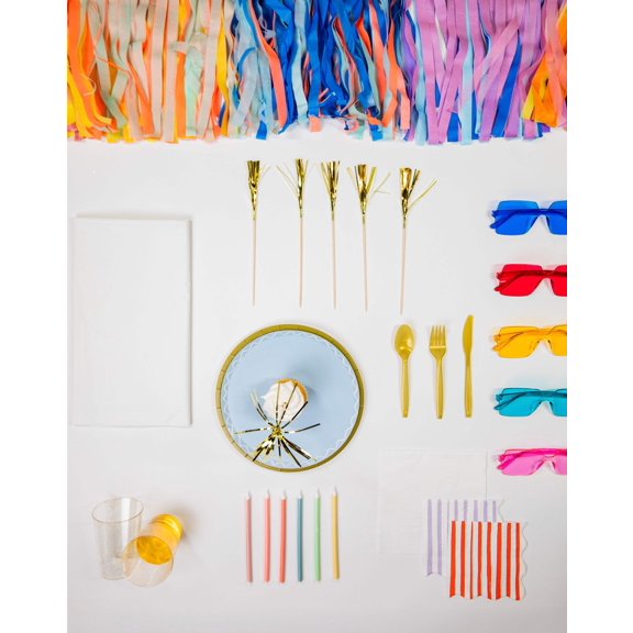 Just Party Petite Party Pack – FettiFilled Rainbow Gold Birthday Party Supplies for 8 Guests