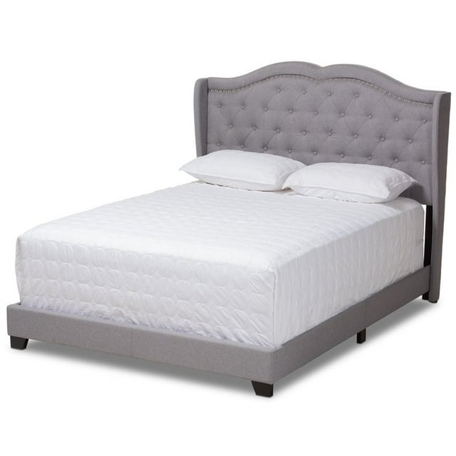 Bowery Hill Fabric Tufted King Size Bed in Grey