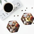 thumbnail image 4 of Honeii Rose Floral Skull Print Leather Coaster Set of 4, Ideal for Safeguarding Your Furniture from Drinks Spills and Effortless Cleanup-Hexagon, 4 of 6