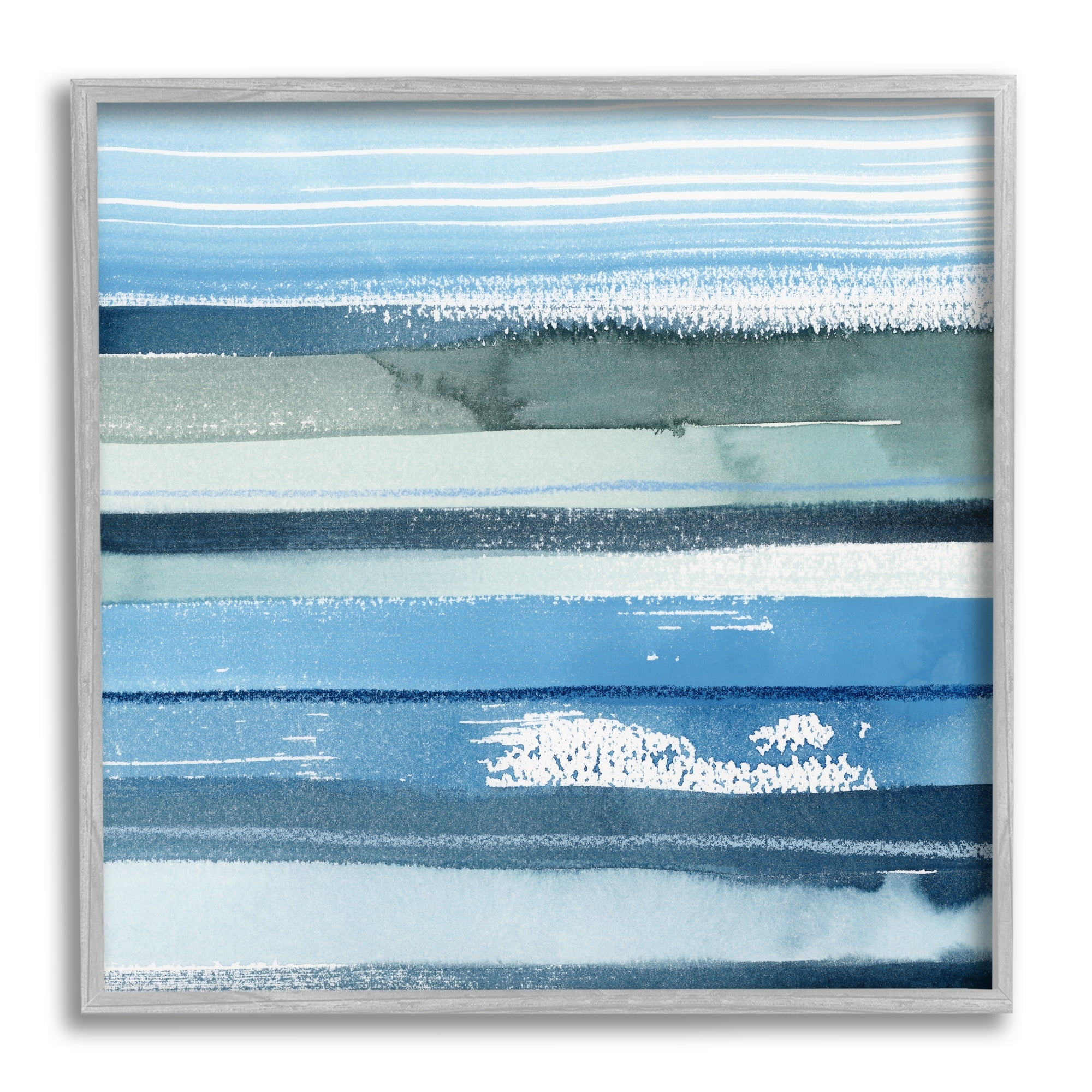 Stupell Industries Abstract Ocean Landscape Saturated Blue Striped Lines Painting Gray Framed Art Print Wall Art, Design by Grace Popp