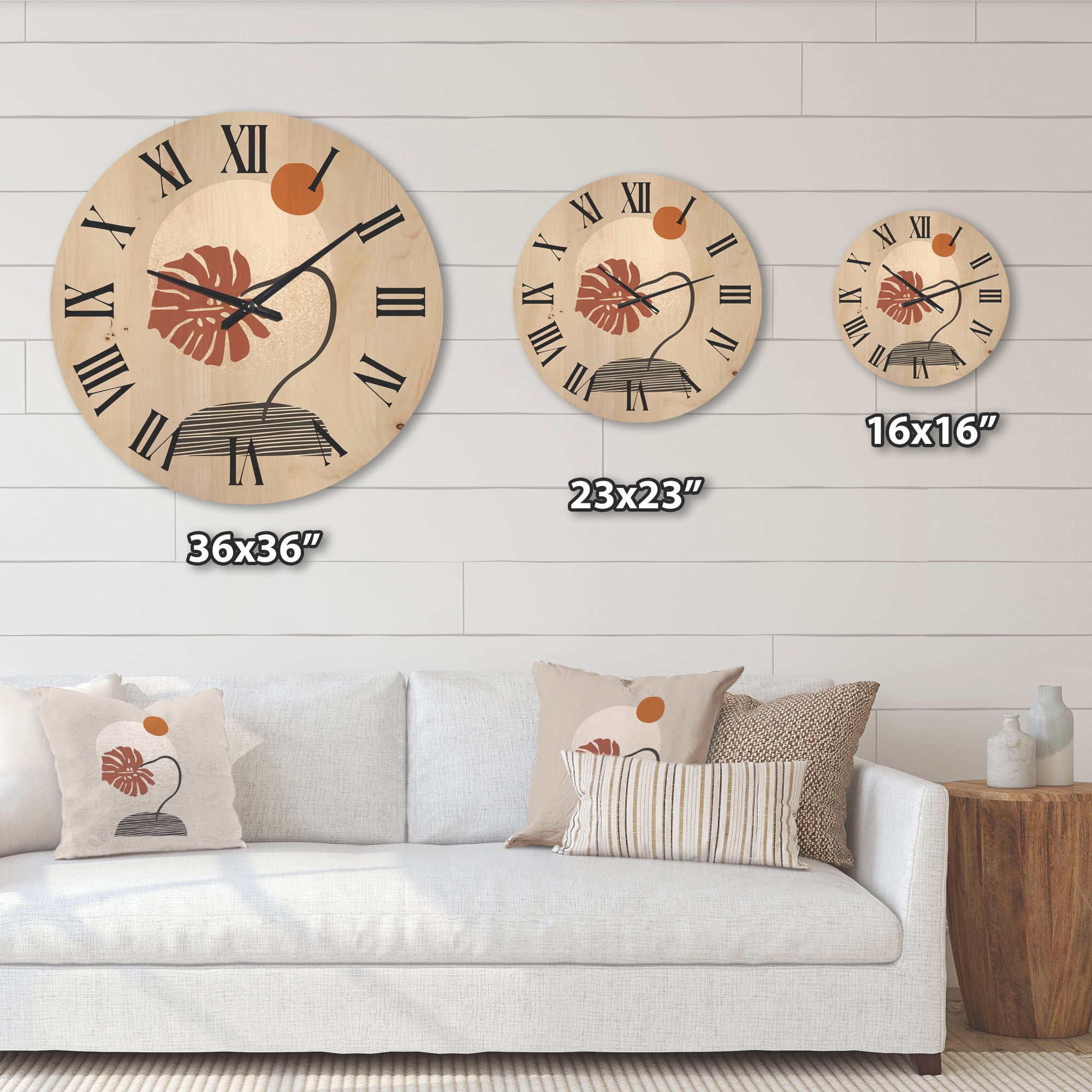Designart 'Abstract Geometry Shapes and Tropical Palm Leaf III' Modern Wood Wall Clock