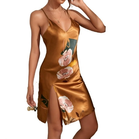 

Women s Floral Nightgonws Crisscross Back Satin Night Dress S(4)