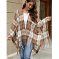 thumbnail image 3 of Women Boho Buffalo Plaid Poncho Pashmina Shawl Wrap Cape Sweater Knitting Cardigan with Tassel, 3 of 11