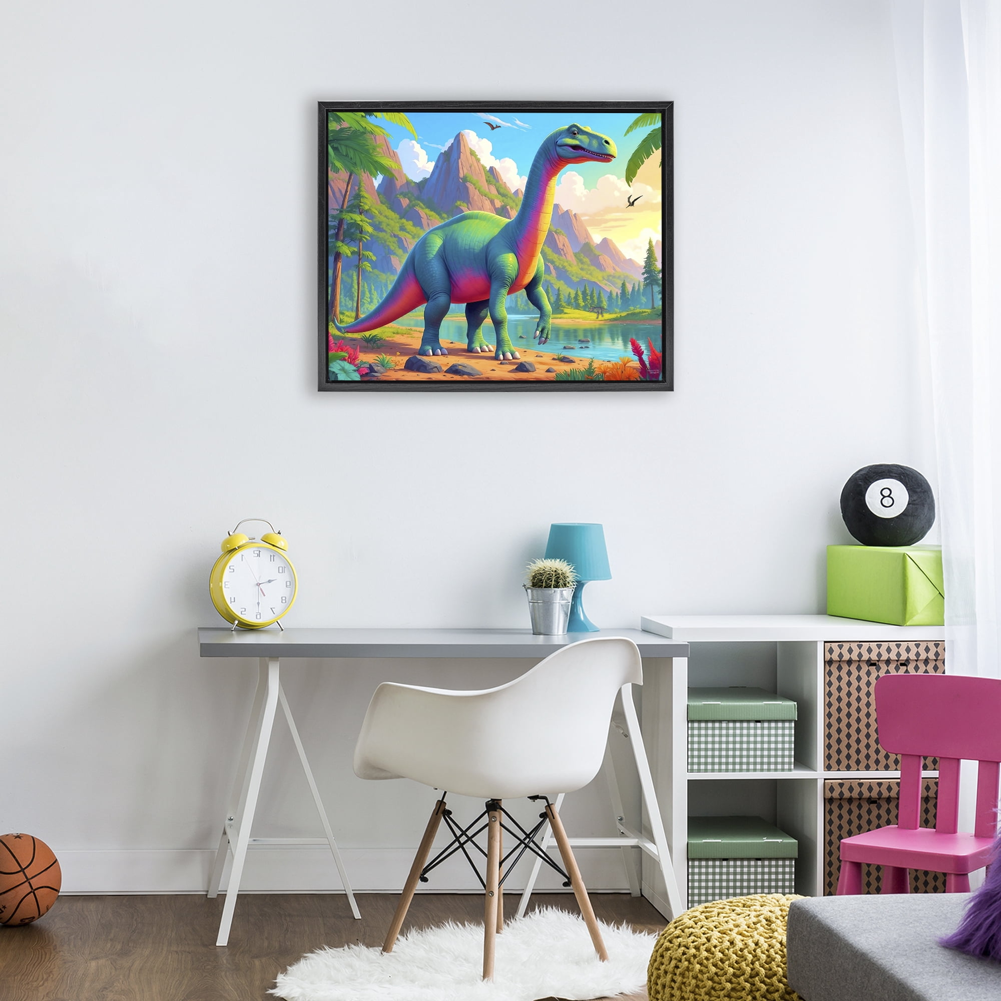 Stupell Industries Vibrant Brontosaurus by River Black Framed Floater Canvas Wall Art, design by Tabz Jones