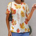 thumbnail image 6 of Autumn Harvest Maple Leaves Thanksgiving Womens Tops Women's Fashion Casual Short Sleeve Flower Print Round Neck Pullover Top Blouse, 6 of 6