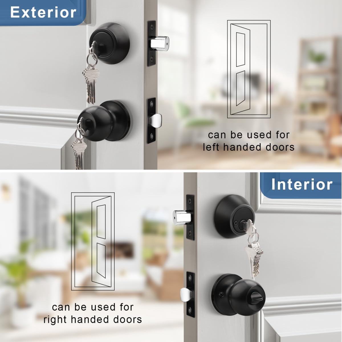 Entry Door Knobs and Double Cylinder Deadbolt, Keyed Alike Door Handle Set with Same Keys, Combo Pack for Front Doors-Keyed on Both Side, Matte Black Finish, Contractor Pack of 2 Set