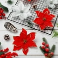 thumbnail image 6 of 24PCS Christmas Poinsettia Artificial Flowers Decorations 5" Christmas Tree Wreaths Garland Decoration Glitter Flowers Picks Decor for Xmas New Year Wedding Party Ornaments, 6 of 6