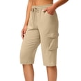 thumbnail image 2 of Long Shorts for Women Petite Lightweight Quick Dry Hiking Cargo Shorts with Pockets Summer Drawstring Bermuda Short Khaki M, 2 of 8