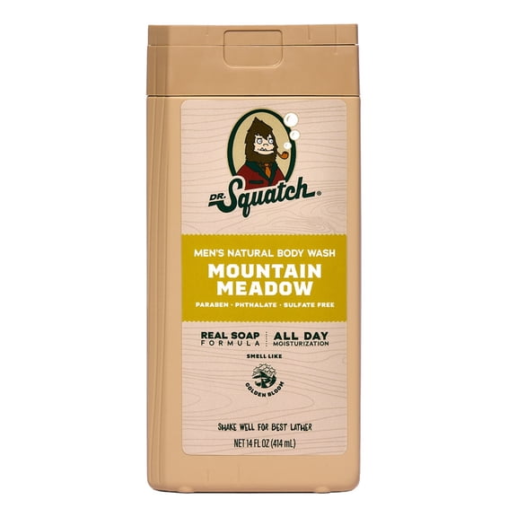 Dr. Squatch Mens Natural Body Wash, Sulfate Free Moisturizing Body Wash for men, Mountain Meadow, 14 fl Oz