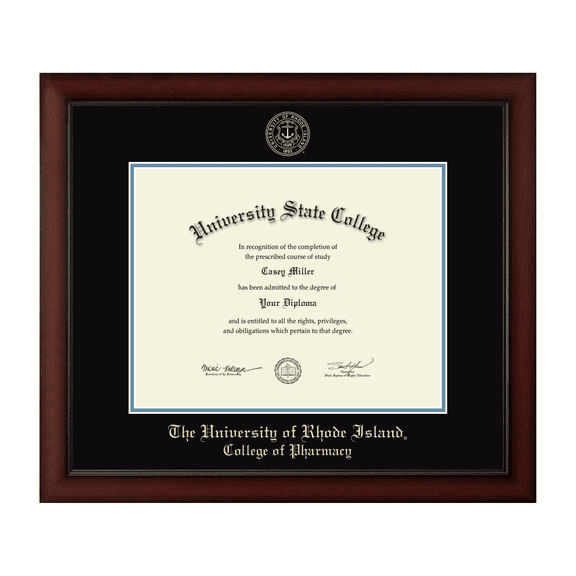 Framerly - URI Pharmacy Diploma Frame with Black and Medium Blue Mat