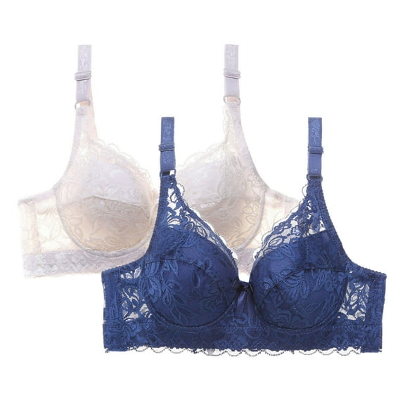 2 Piece Womens Underwire Push up Bras Plus Size Floral Lace Full Coverage Bralettes Unpadded Lifting Seamless Bras Multicolor, 34/75BCD