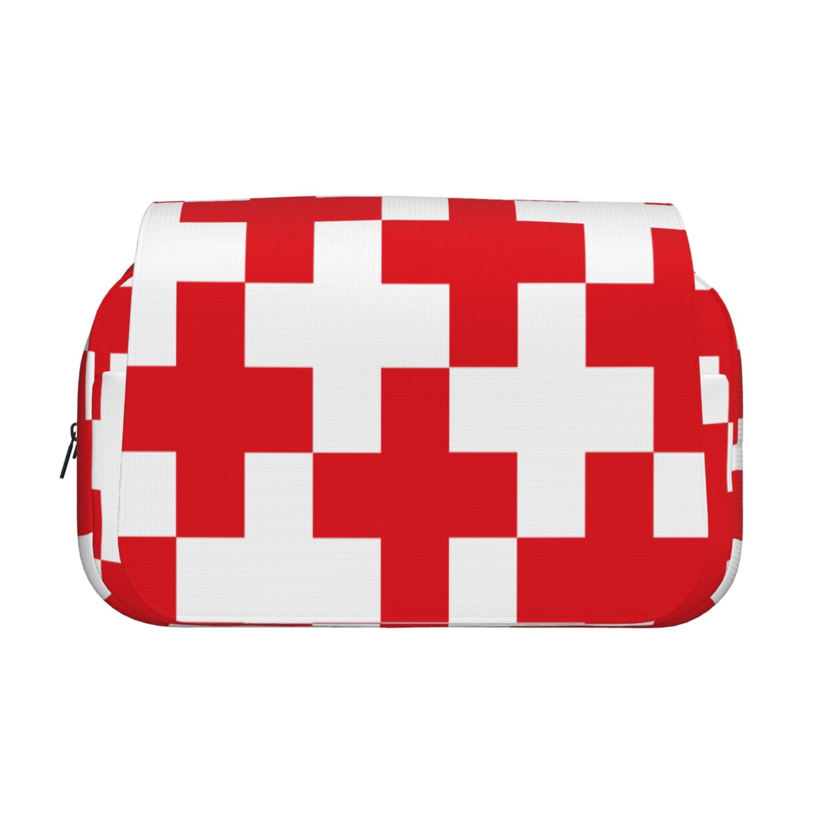 Rateoe Red Cross 1 Pattern Double Clamshell Pen Case, Storage Organizer with Two Zipper Compartments– Holds Up to 50 Pencils & Pens