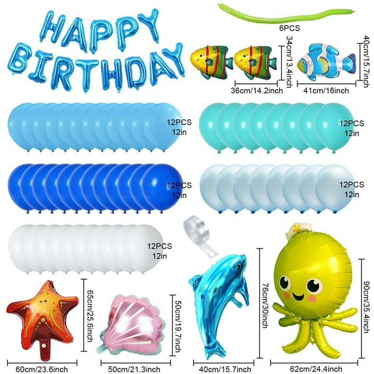 YANSION Under The Sea Party Decorations, Ocean Theme Party Supplies with  Dolphin Octopus Starfish Shell Blue Happy Birthday Balloons for Boys Baby  Shower 