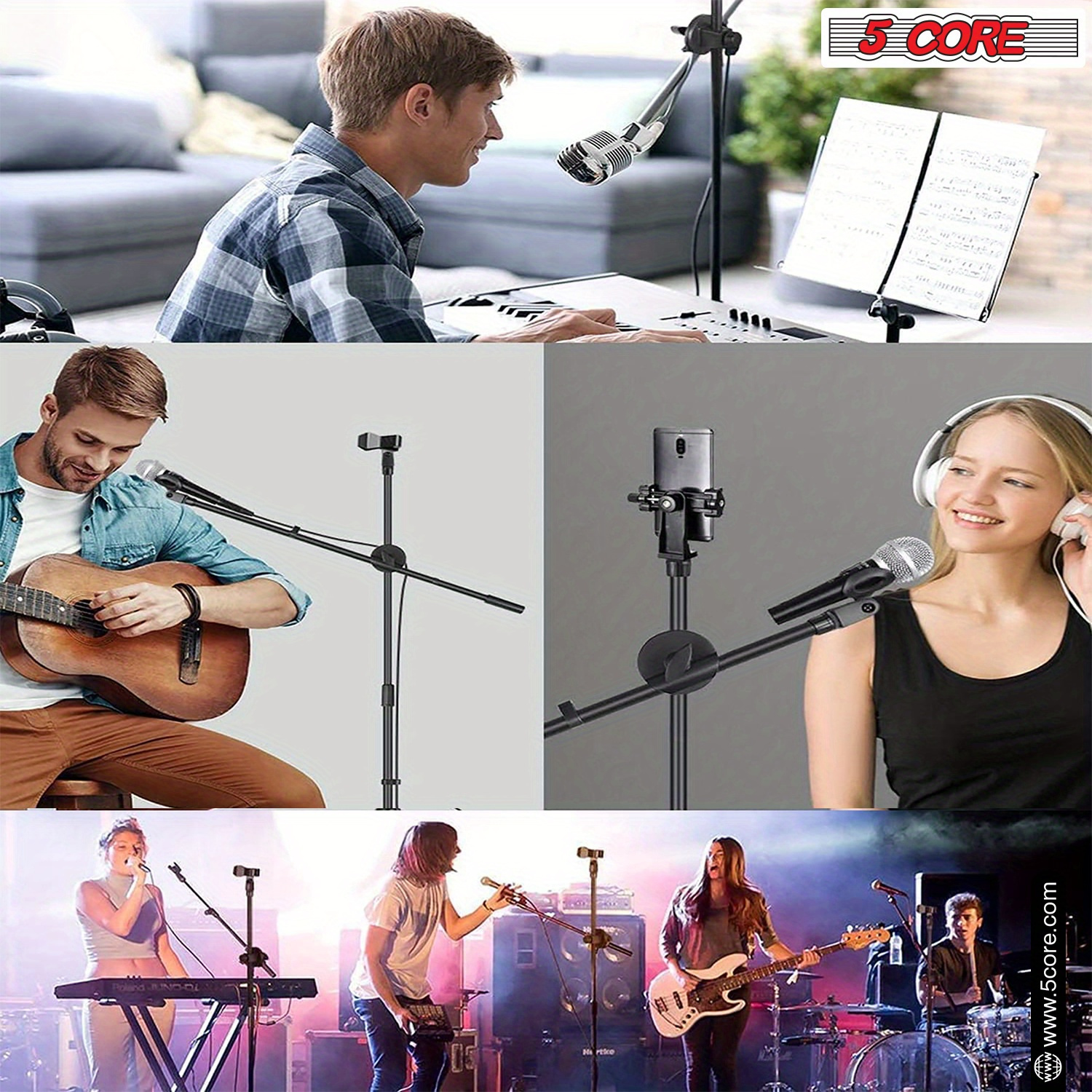 Tripod Microphone Stand Floor Adjustable 31 To 76 Inches Boom Arm Holder Microphone Stands 360 Degree Rotating