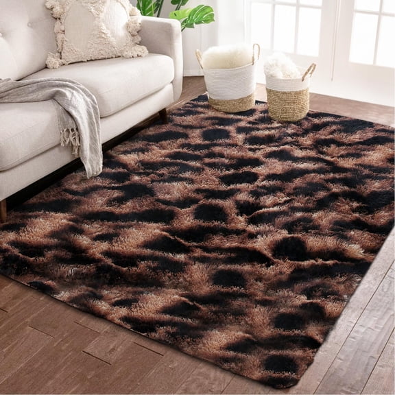 5x7 Feet Fluffy Leopard Rug for Living Room Bedroom
