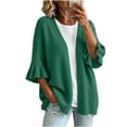 thumbnail image 2 of Warop Women's Cardigan Sweaters Ruffle 3/4 Sleeve Casual Openwork Knit Sweater Tops Oversized Fall Coat, 2 of 6