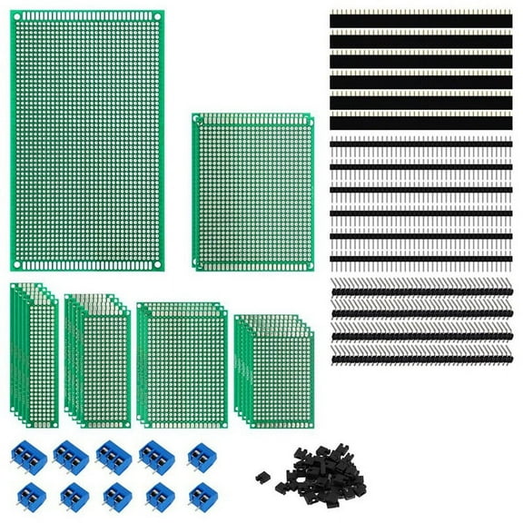 147-Piece PCB Circuit Board Prototype Kit - Double-Sided Perf Boards in 6 Sizes